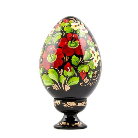 Wood Red Flowers Ukrainian Hi-Gloss Wooden Easter Egg in Multi color Triangle