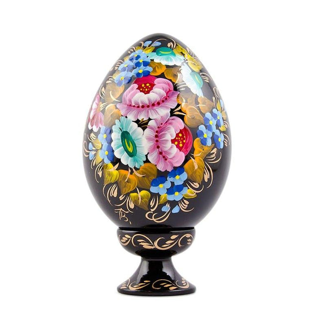 Wood Multicolor Flowers Hi-Gloss Wooden Easter Egg in Multi color Triangle