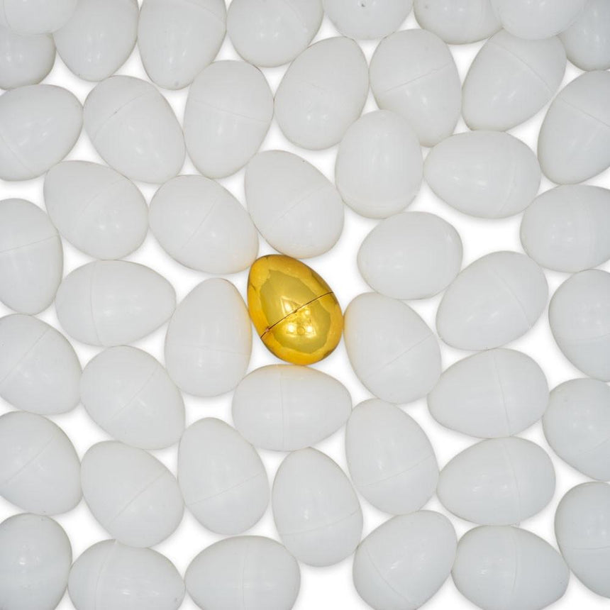 Plastic 47 White Plastic Easter Eggs + 1 Surprise Golden Egg Set in White color Oval