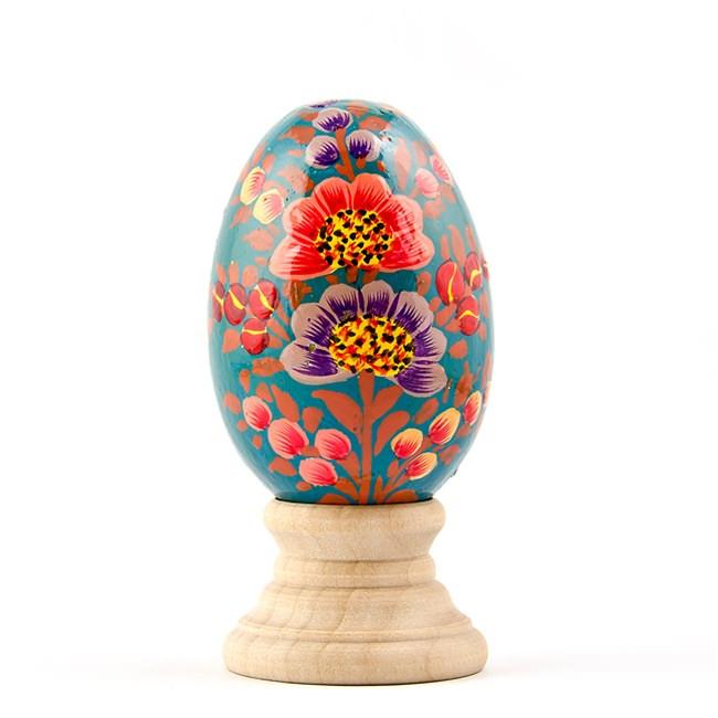 Wood Azaleas Wooden Hand Painted Floral Easter Egg in Multi color Triangle