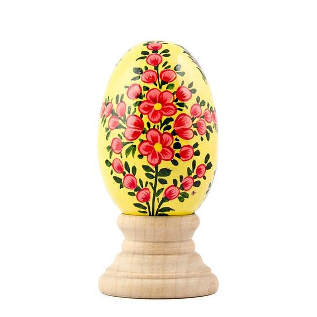 Wood Lotus Flowers on Pastel Yellow Wooden Easter Egg in Multi color Triangle