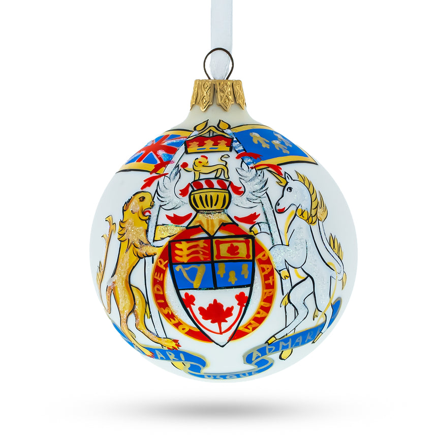 Glass Canada Coat of Arms Blown Glass Ball Christmas Ornament 3.25 Inches in Multi color Round