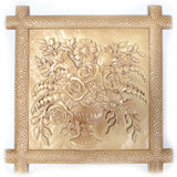 Wood The Flower Bouquet Ukrainian Beech Wood Carved Plaque 16 Inches White in Brown color Square