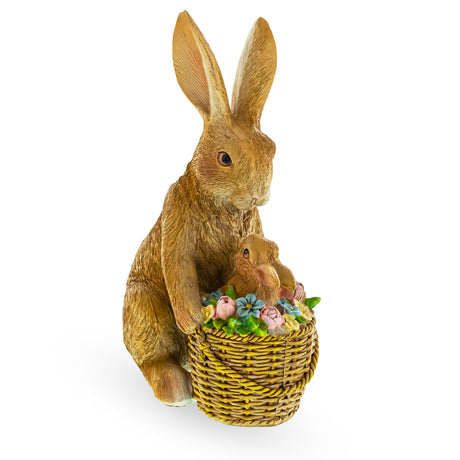 Mother & Baby Bunny Figurine – Rustic Easter & Spring Decor with Floral Basket 7.4 Inches ,dimensions in inches: 7.4 x 5.3 x 3