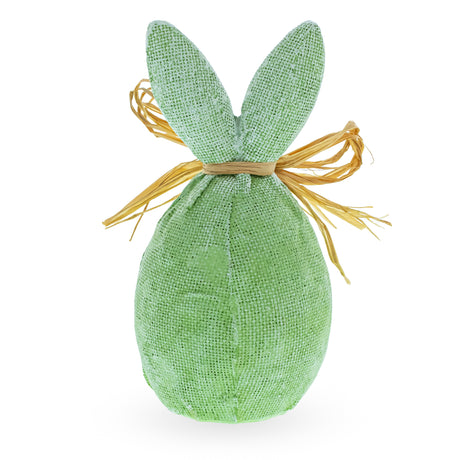 Rustic Bunny Nest Egg Decoration – Green Burlap-Style Easter Ornament with Raffia Bow ,dimensions in inches: 6.2 x 3.2 x 2.4