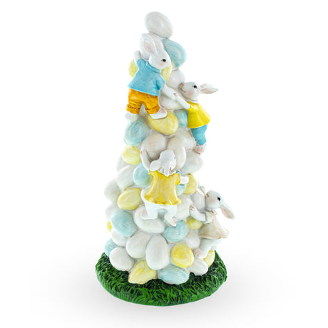 Easter Ascent: Bunnies Climbing Easter Egg Tree Figurine ,dimensions in inches: 10.6 x 5.3 x 5.3