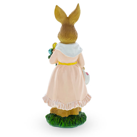 Vintage Style Easter Bunny Figurine – Springtime Rabbit Statue with Flowers & Egg Basket 8.7 Inches ,dimensions in inches: 8.7 x 3.6 x 3.3