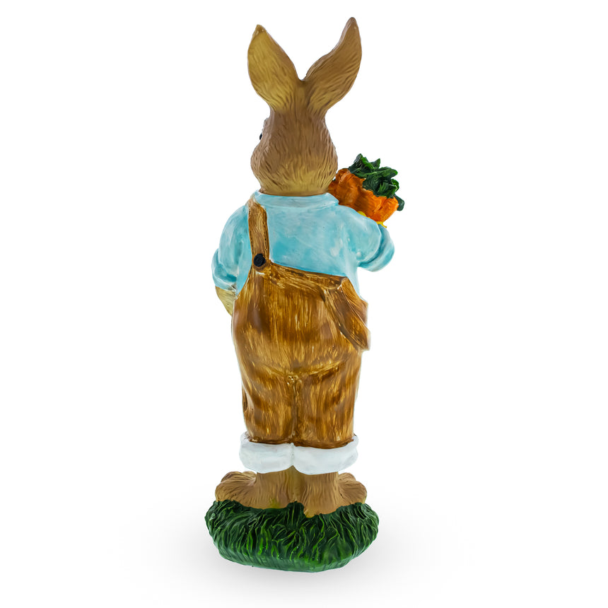 Hardworking Father Bunny with Carrots Basket and Shovel Figurine ,dimensions in inches: 8.9 x 3.1 x 2.4