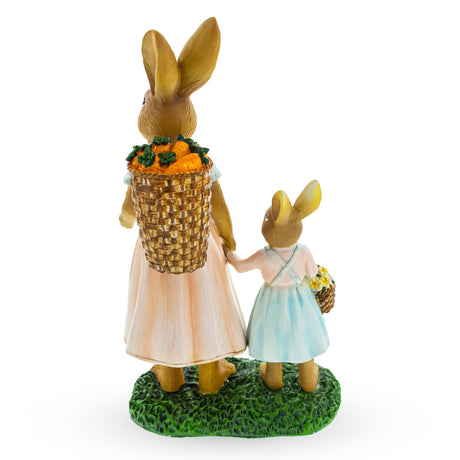 Mother & Child Easter Bunny Figurine – Vintage Style Spring Rabbit Statue with Baskets 11 Inches ,dimensions in inches: 11 x 6.1 x 3.6