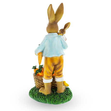 Father & Child Easter Bunny Figurine – Spring Rabbit Statue with Carrots & Chicks 11 Inches ,dimensions in inches: 11 x 5.5 x 5.5