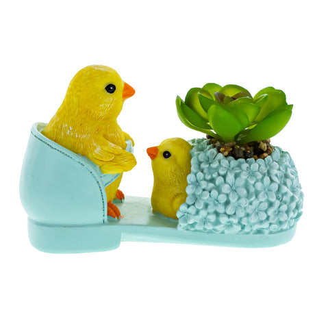 Chick Duo Nestled in Shoe: Floral Pot Figurine ,dimensions in inches: 5.6 x 3.4 x 2.5