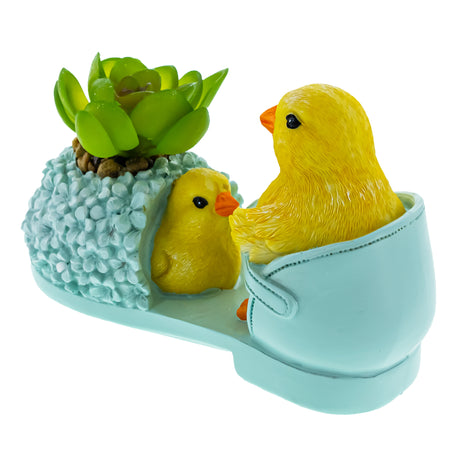 Chick Duo Nestled in Shoe: Floral Pot Figurine ,dimensions in inches: 5.6 x 3.4 x 2.5