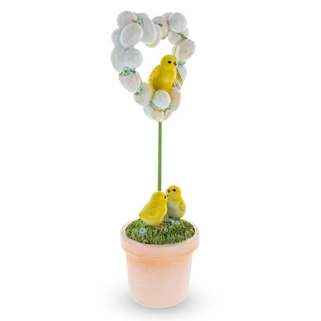 Adorable Chicks Nestled in Heart-Shaped Eggs Pot Easter Decorative Figurine ,dimensions in inches: 12.5 x 4.5 x 3.4