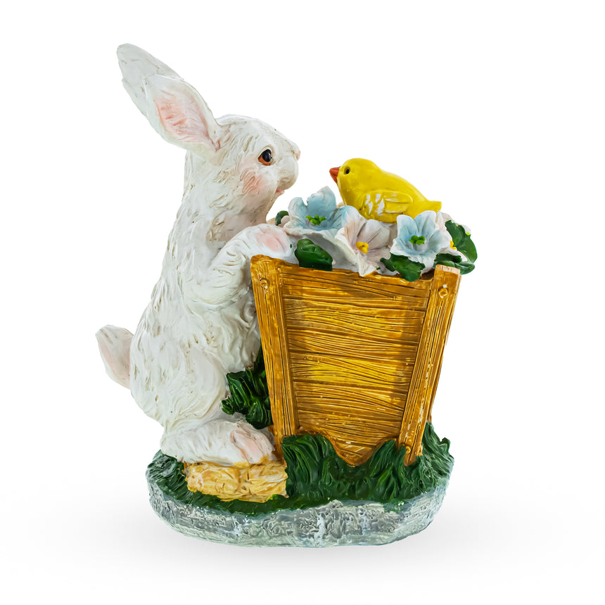 Enchanted Bunny and Chick Amidst Blooms Figurine ,dimensions in inches: 7 x 5.6 x 3.8