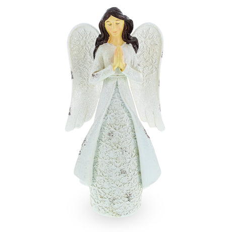 Serene Praying Angel in Snowflakes Dress Figurine ,dimensions in inches: 9.9 x 4.7 x 2.9