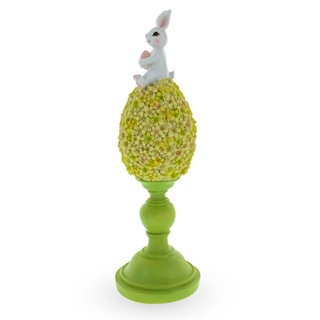 Bunny Perched Atop Floral Easter Egg Figurine ,dimensions in inches: 11.4 x 3.6 x 3.6