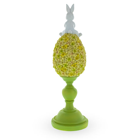 Bunny Perched Atop Floral Easter Egg Figurine ,dimensions in inches: 11.4 x 3.6 x 3.6