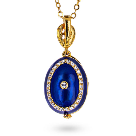 Blue Brass 50 Crystals Triptych Icons Royal Egg Pendant Necklace ,dimensions in inches: 20 x 20 x 0.7