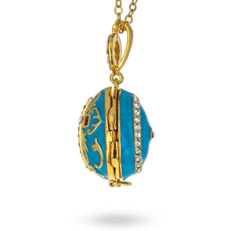 Turquoise Brass 50 Crystals Triptych Icons Royal Egg Pendant Necklace ,dimensions in inches: 20 x 1.04 x 0.7