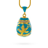 Pewter Aquamarine Enamel Gold Bird Royal Egg Pendant Necklace in Multi color Oval