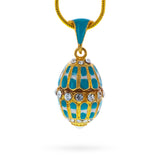 Pewter Aquamarine Enamel Royal Egg Pendant Necklace in Blue color Oval