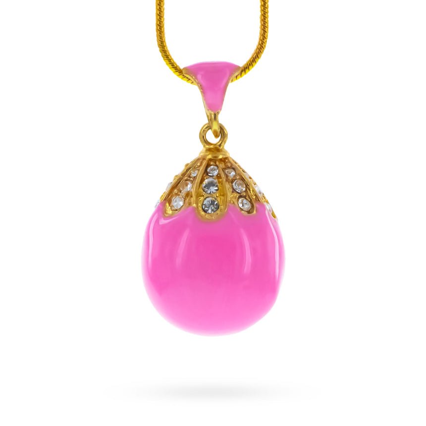 Pewter Pink Enamel Royal Egg Pendant Necklace in Pink color Oval