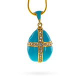 Pewter Turquoise Crystal Cross Royal Egg Pendant Necklace in Multi color Oval