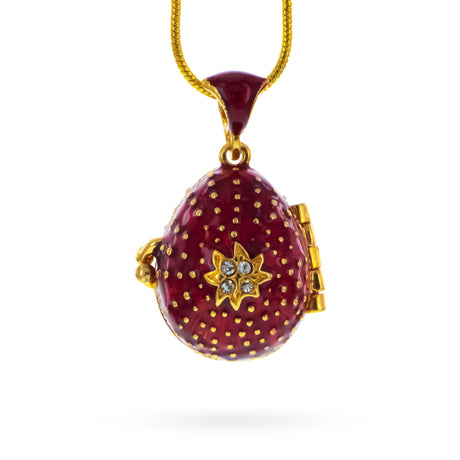 Red Enamel Crystal Cross with Heart Charm Royal Egg Pendant Necklace ,dimensions in inches: 20 x 0.75 x 0.5