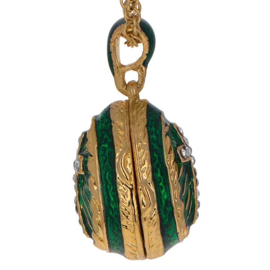 Green Enamel Crystal Cross Royal Egg Pendant Necklace ,dimensions in inches: 20 x 0.9 x 0.6