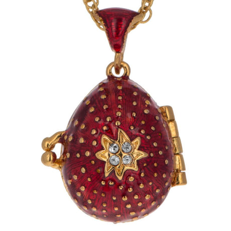 Red Enamel Crystal Cross with Heart Charm Royal Egg Pendant Necklace ,dimensions in inches: 20 x 0.75 x 0.5