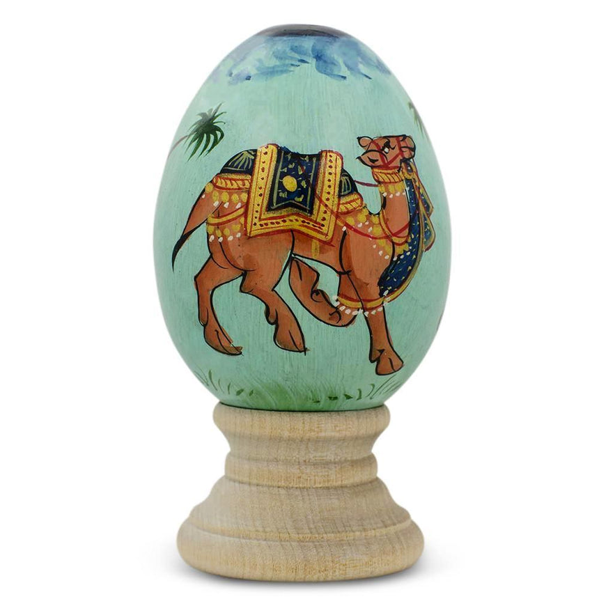 Wood Royal Camel Wooden Easter Egg in Multi color Oval