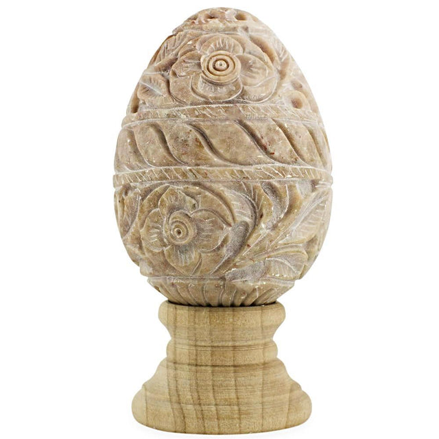 Stone Hand Carved Flowers Stone Easter Egg in Multi color Oval