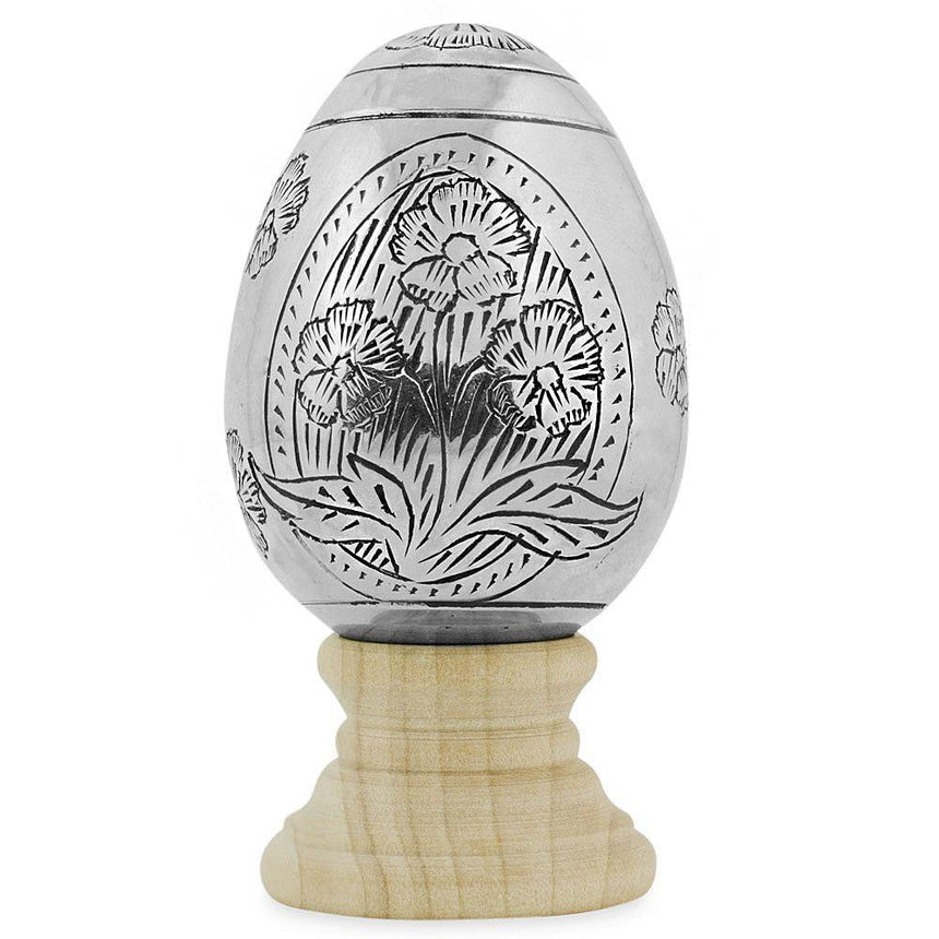 Metal Hand Embossed Flowers Metal Easter Egg in Multi color Oval