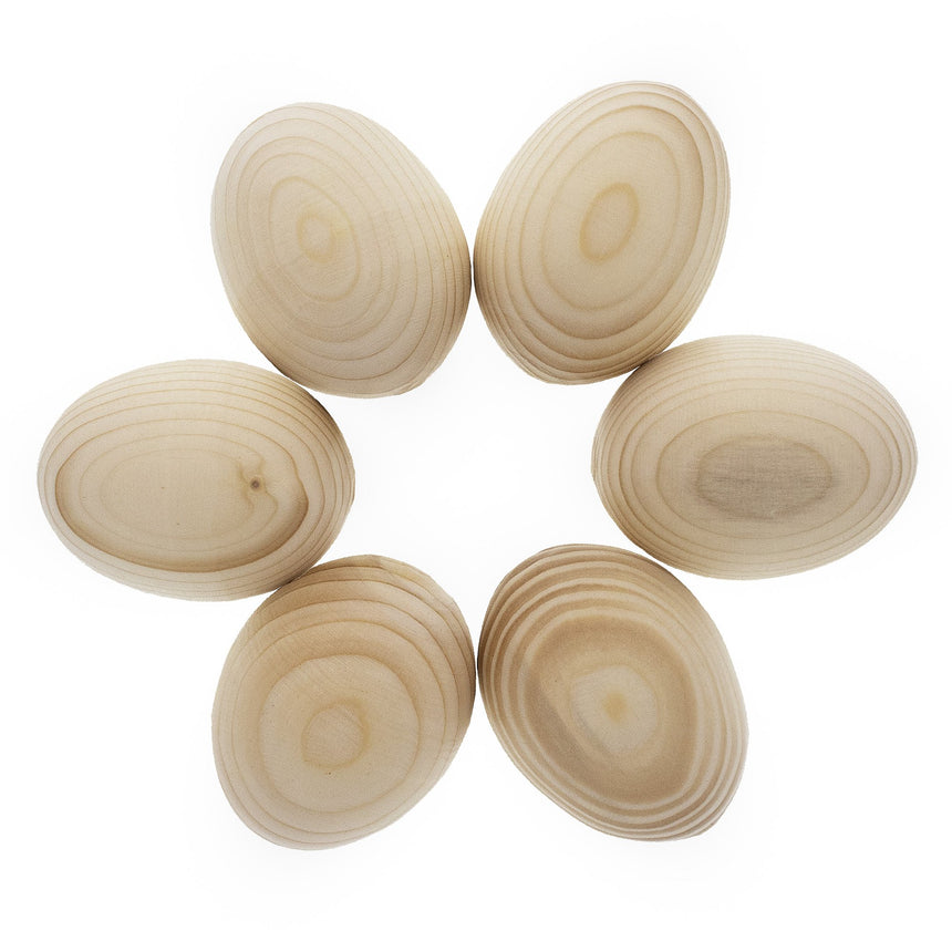 Wood 6 Unfinished Unpainted Raw Wood Ukrainian Wooden Easter Eggs DIY Craft in Beige color Oval