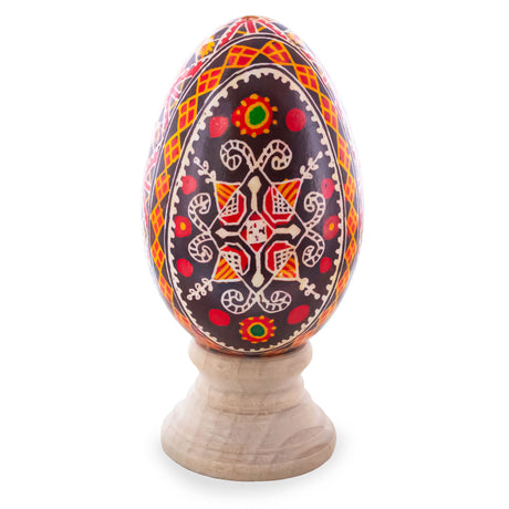 Eggshell Geometrical Patterns Goose Real Blown Out Ukrainian Easter Egg in Red color Oval