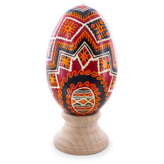 Eggshell Zig Zags Goose Real Blown Out Ukrainian Easter Egg in Red color Oval